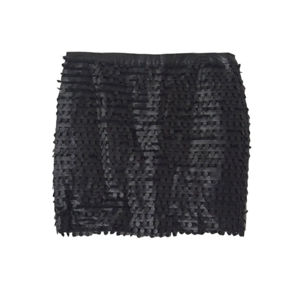 Vegan Leather Dot Fringe Mini Skirt